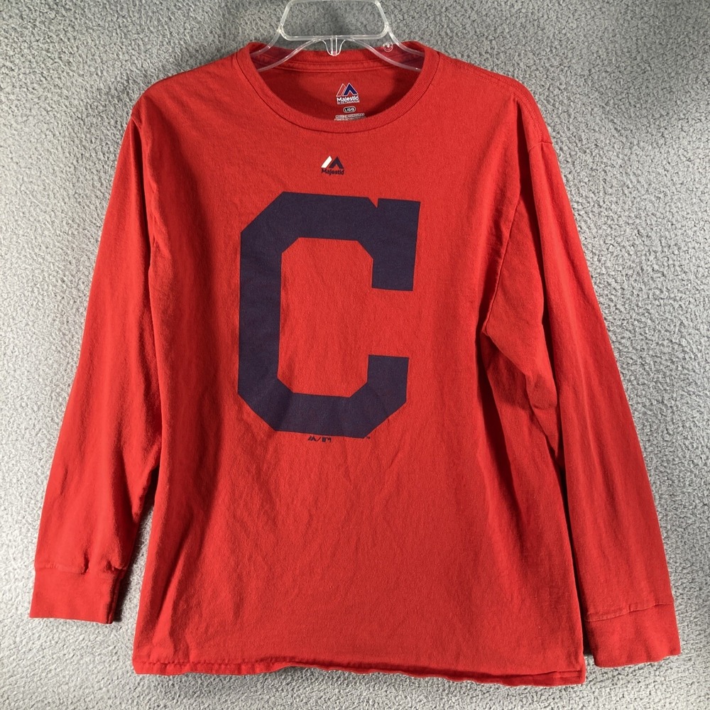 Cleveland Guardians T-Shirt Mens Large Red Long Sleeve MLB Block C‎ Logo